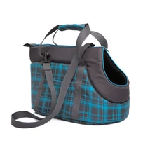 Kutya és macska hordozó táska - grafitszürke, kék kockás