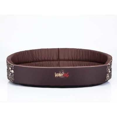 Ovális szivacs kutyaágy és macskaágy - felirat mintás barna