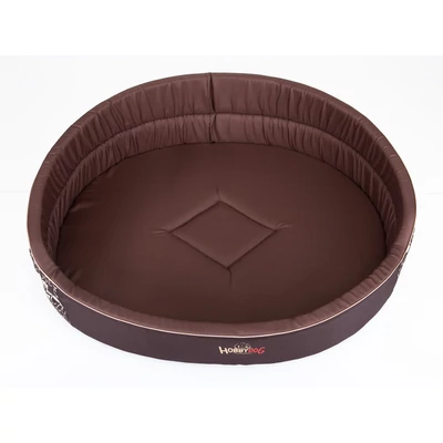 Ovális szivacs kutyaágy és macskaágy - felirat mintás barna