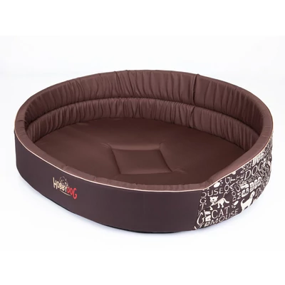 Ovális szivacs kutyaágy és macskaágy - felirat mintás barna