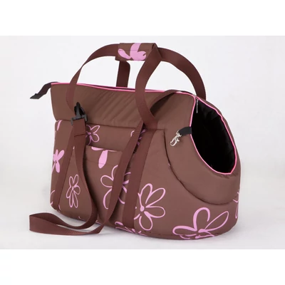 Kutya és macska hordozó táska - barna, virágmintás