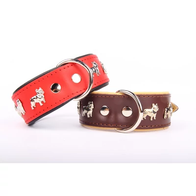 Francia Bulldog bőr nyakörv - Barna/Bézs